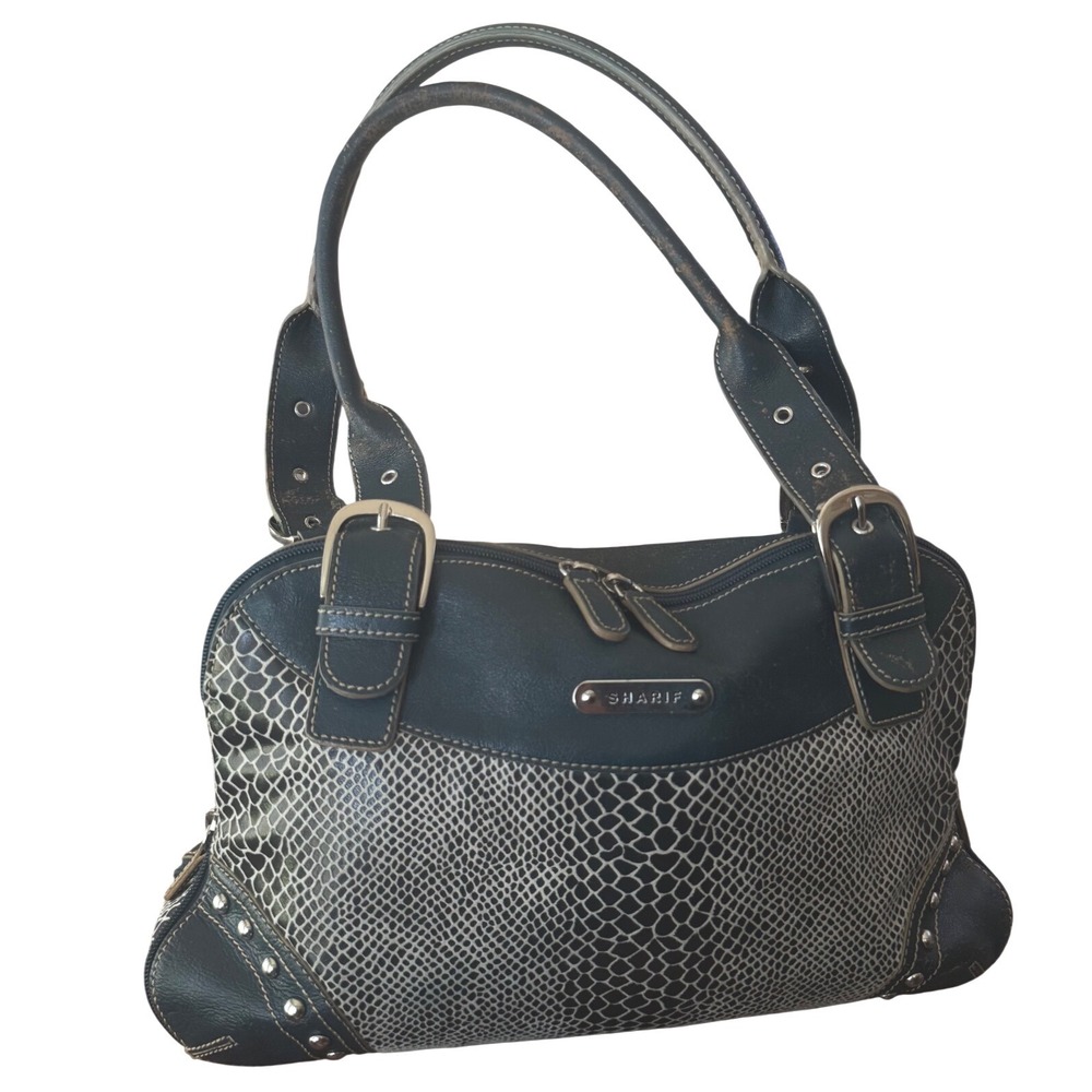 Sharif Dark Blue Leather Snakeskin Embossed Fabric VTG‎ 2010 11x14x4" 
Preloved